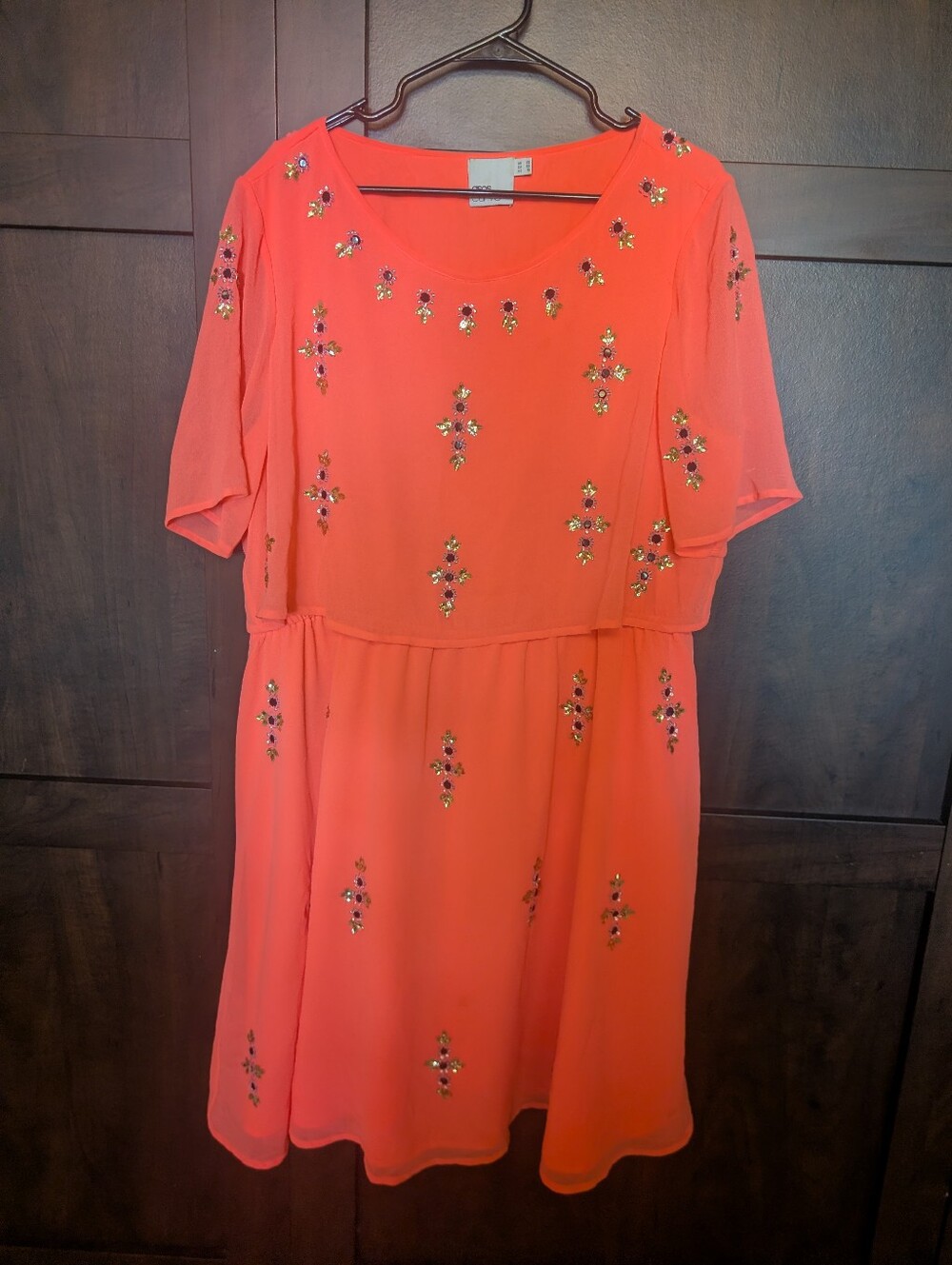 ASOS Curve Coral Midi Dress with Beaded Embellishments
